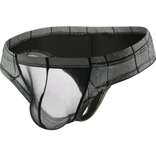 Mens Briefs Underwear Sexy Gay Panties Faux Leather Transparent Mesh Underpants Male Brief Bikini string homme мужские стринги
