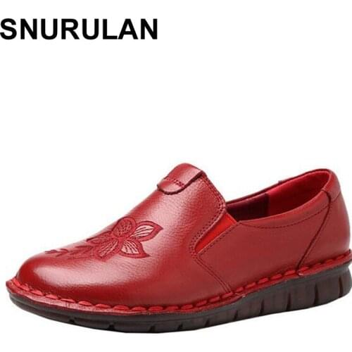 SNURULAN 2020 spring women genuine leather moccasins shoes handmade low heel 3CM soft bottom breathable ladies lace-up flat shoe