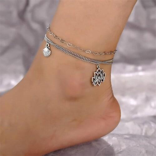 F1990 hanzhishang foot decoration creative simple lotus scallop foot chain suit two piece set