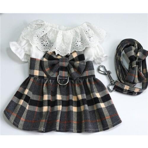 Spring Summer Cat Dog Dress Harness Skirt Pet Lead Leash Puppy Small Dog Costume Yorkshire Pomeranian Poodle Dachshund Clothing