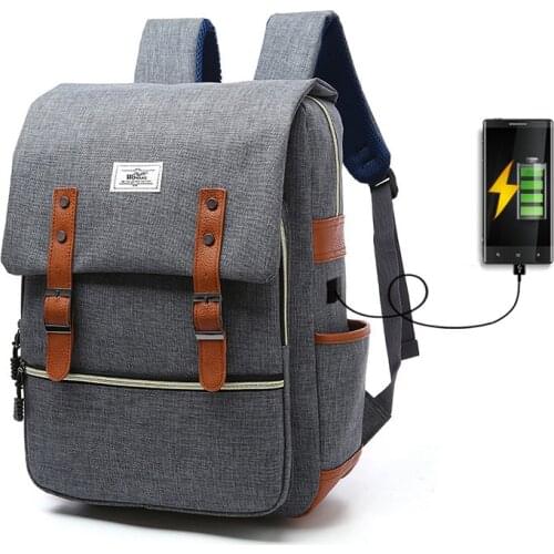 Vintage Canvas Business Laptop Backpack School College Bag Rucksack With USB Charging Port Men Women Bookbags for Laptop