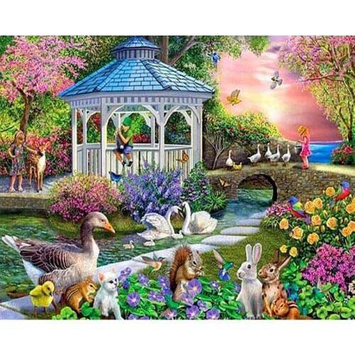 GATYZTORY Cross Stitch Embroidery Garden Cotton Thread Painting DIY Needlework Kits Landscape Home Decoration