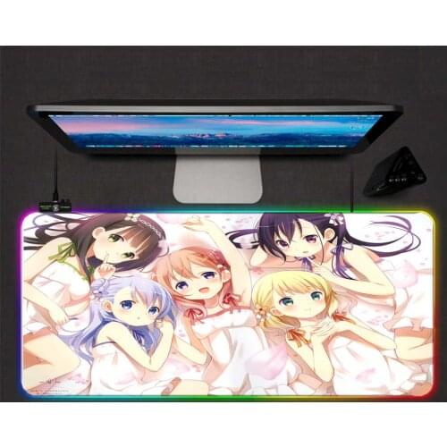 XGZ A Group of Cute Girls Animated Mouse Pad RGB Gamer Accessories LED Backlight Computer Desktop Keyboard Pad Mousepad XxL