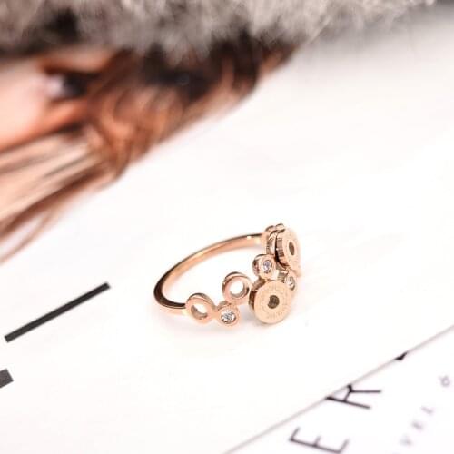 YUN RUO Fashion Mosaic Zircon Roman Number Ring Rose Gold Woman Gift Titanium Steel Stainless Steel Jewelry Not Change Color