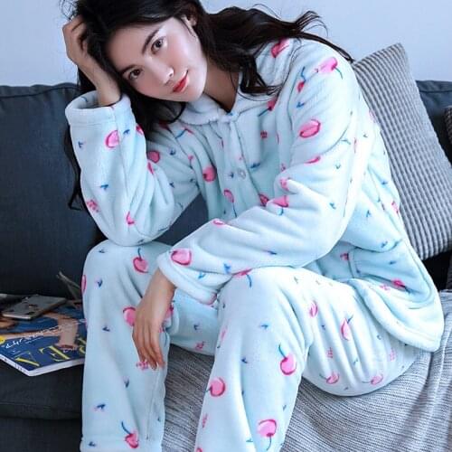 H5788 Women Pajamas Thickened Coral Velvet Nightwear Home Service Suit Female Flannel Long Sleeve Autumn Winter Lovely Sleepwear