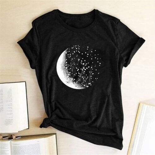 Moon Print Funny Women Tshirts Short Sleeve Loose Tops Graphic Tee T Shirts Female Summer Aesthetic Clothes Camisetas De Mujer