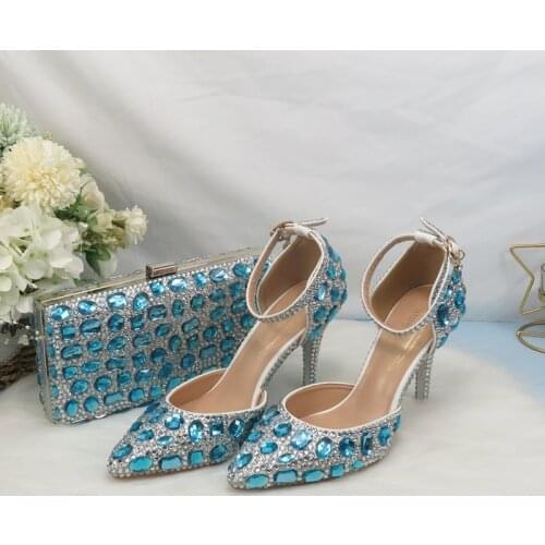 BaoYaFang Pointed toe Ladies Bridal Wedding shoes with matching bags fashion Ankle Strap Women Summer party dress shoes Woman