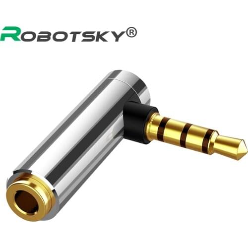 Robotsky 3.5mm Male To Female Adapter 90 Degree Right Angle Adapter Four Section L-shaped Elbow Connection Headphone Cable 1PC