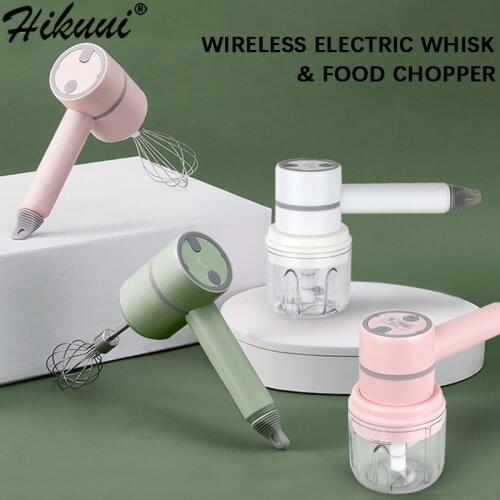 3 Speeds Electric Egg Whisk Wireless Garlic Chopper Masher 2 in 1 High Power Foamer Jam Puree Milk Frother Kitchen Food Blender