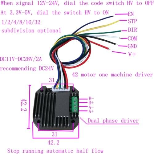 42 Step Motor Integrated Driver 0-2A 32-Subdivision DC12-24 32W 42mm Integrated Stepper Motor Controller