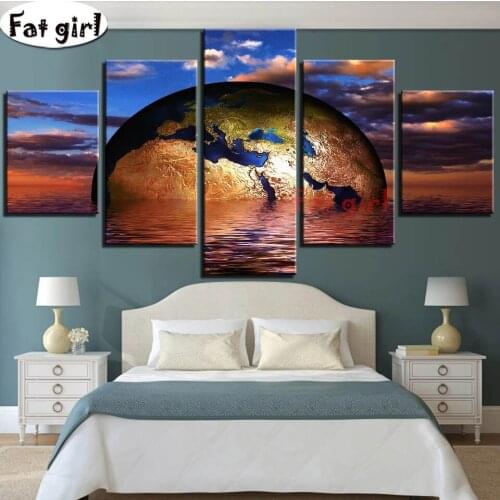 Multi Panel Diamond Painting The Earth In The Sea Sunset Cross Stitch Embroidery Handmade Mosaic Full Square Round Drill Gift