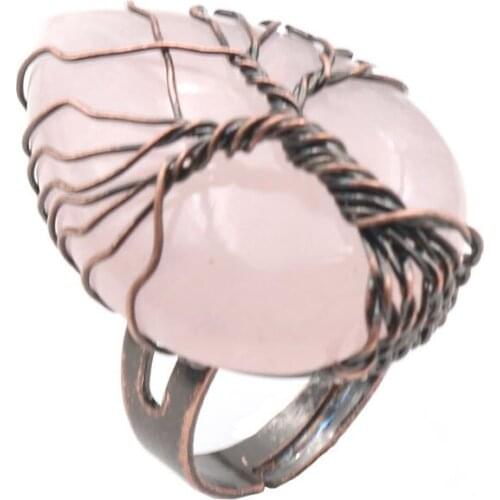 Antique Copper Plated Wire Wrap 3 Color Water Drop Quartz Stone Tree of Life Resizable Ring Vintage Style Jewelry