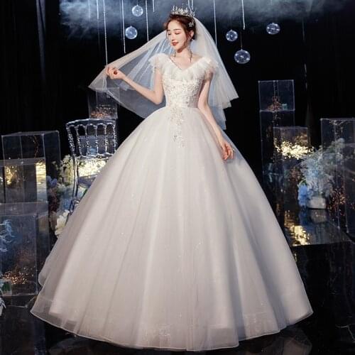 Ezkuntza 2021 New Simple Tulle Wedding Dress For Pregnant V-neck Lace Up Ball Gown Princess Wedding Dresses Vestido De Noiva