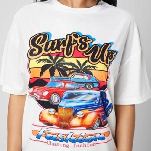 Kuakuayu HJN Beach Style Surf Fashion Car Casual Funny kawaii Cute T-Shirt For Women Harajuku Hipster Vintage Tumblr Summer Tops