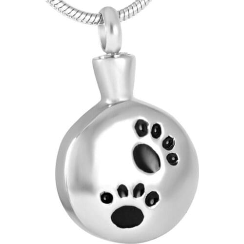 IJD8728 Two Paw Print to My Heart Round Shape Stainless Steel Cremation Ashes Locket Memorial Ash Holder Keepsake Pendants