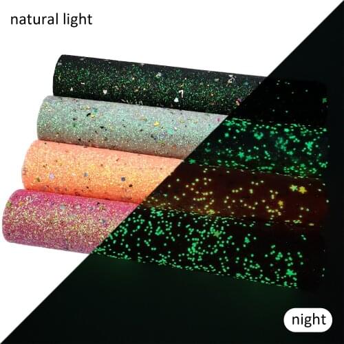 20*33cm Glow in the Dark Fine Glitter Vinyl Synthetic Leather For Hair Bow DIY Projects Handbag Wallet Shoes,1Yc18233