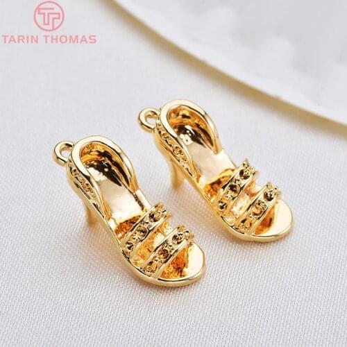 10PCS 18MM 24K Gold Color Brass High Heels Charms Pendants High Quality Diy Jewelry Accessories
