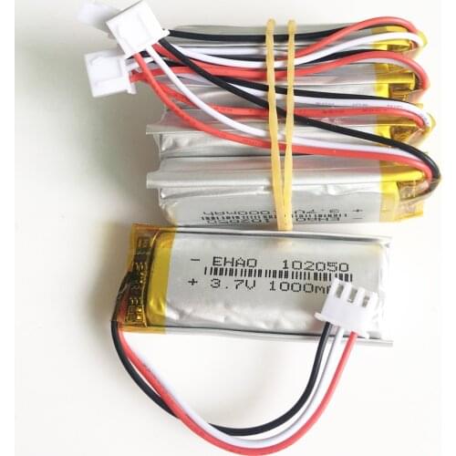 5pcs 1000mAh 3.7V lithium polymer lipo Rechargeable battery JST XHR 2.54mm 3Pin 102050 For household wired microphone GPS Camera