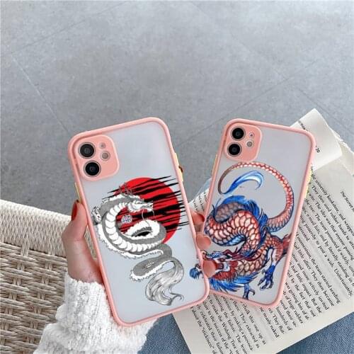 Fashion Dragon Animal Pattern Phone Case Matte For iPhone 12 Mini 11 Pro XR XS Max 7 8 Plus X Hard PC Back Cover