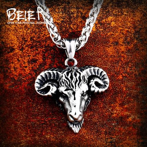Beier 316L stainless high quality viking Sheep head animal pendant necklacet for Men Amulet scandinavian fashion Jewelry LHP084