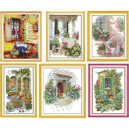 Cross Stitch Kit Counted Flowers Garden Patterns Printed Canvas 11CT 14CT Print Stamped Fabric Kit Needlework Art Embroidery Set