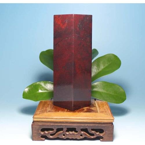 Guilin natural soapstone big black stamp seal red jasper jade ornaments business gifts original stone