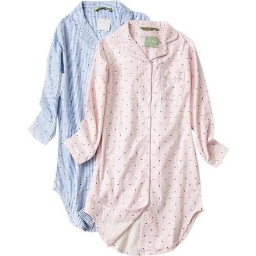 100% Brushed cotton nightshirts women nightgowns sleepwear Winter Plus size Autumn sleepshirts Fresh Women night dress