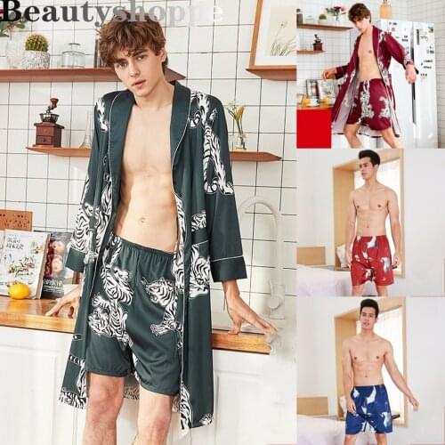New Arrival Satin Men Sleep Bottoms Summer Casual Home Wear Animal Print Shorts Male Pyjama Short Skeep Pants