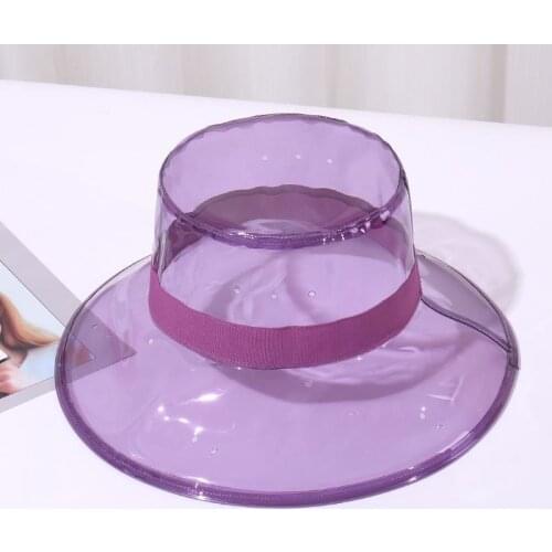 Solid Transparent PVC Buckets Hats for Women Girls Gorras Ladies Beach Sun Visor Waterproof Rain Hat Plastic Wide Brim Caps