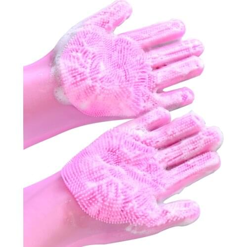 A pair of silicone gloves can be reused kitchen cleaning dishwashing gloves magic wipe rubber household cleaning