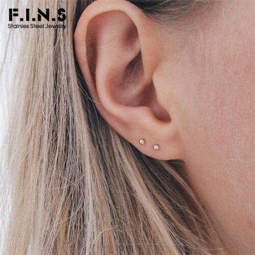 F.I.N.S 3mm Korean Fashion Stainless Steel Studs Earrings for Women Small Bead Ball Stud Earrings Fashion Minimalist Jewelry