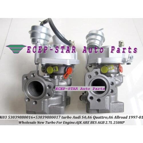 Free Ship Twin Turbo K03 53039700016 53039700017 078145701R Turbocharger For AUDI S4 A6 1997-01 AJK ARE BES AGB V6 2.7L C5 S4