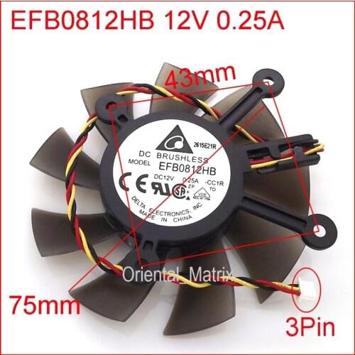 New EFB0812HB 12V 0.25A 43x43x43x43mm 3Pin For ASUS Graphics Card Cooling Cooler Fan