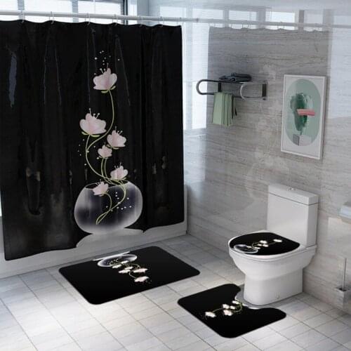 Waterproof Shower Curtain Non-Slip Bathroom Rugs Pedestal Rug Lid Toilet Cover Bath Mat Set 4/3/1pcs