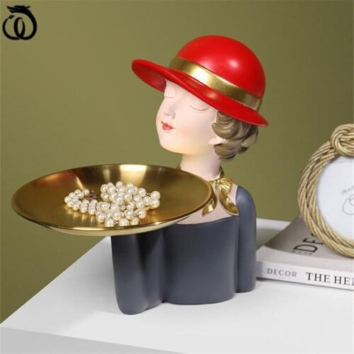 WU CHEN LONG Nordic Luxurious Girl Commodity Shelf Tray Art Figure Key Porch Candy Storage Box Resin Craft Home Decoration R6079