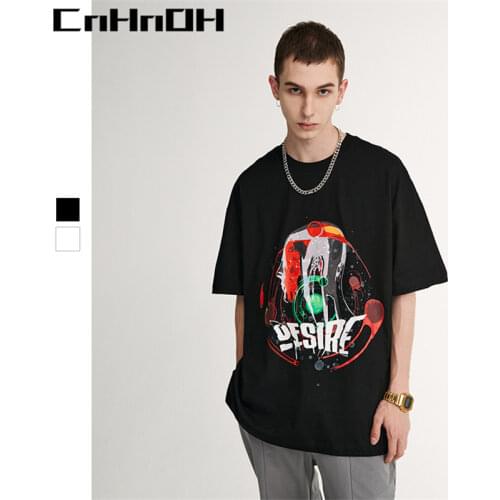 CnHnOH Spring And Summer New Street Fashion Street Abstract Sphere Print Loose Short-Sleeved T-Shirt Men A100