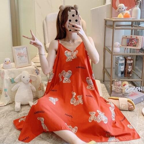Women Sexy Sleepwear Lady Night Gown Summer Cartoon Printing Nightgowns Home Wear Casual Loose Girls Sleep Lounge Sleeping Dress