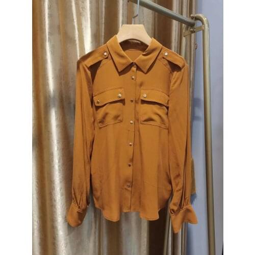 Fashion Women Solid Shirts 2021 Runway Luxury Famous Brand European Design Party Style Ladies Silk Blouse