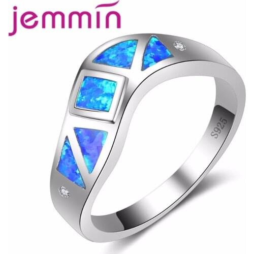 Waving Blue Fire Opal Rings For Women Wedding Band Fashion Jewelry 925 Sterling Silver Cocktail Ring