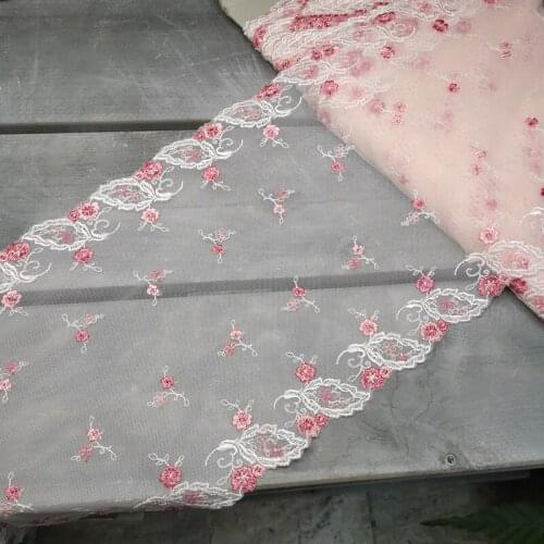 1Meter Two Sides Pink Mesh Flowers Embroidery Lace Trim Dolls Dresses Lingerie Bra Underwear Handmade Clothes Sewing Fabric