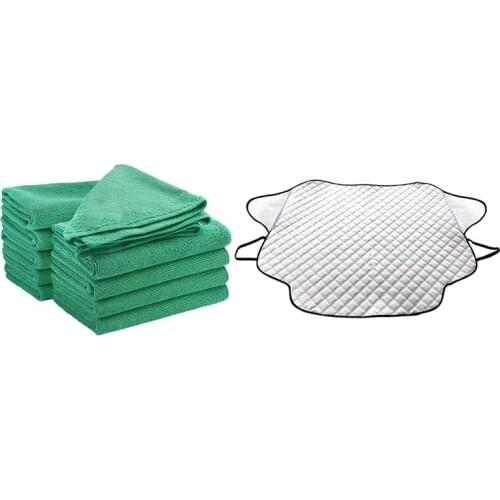 10 Pcs Microfibre Dish Cloth Large Thick Soft Cleaning Towel & 1 Pcs Car Sun Shade UV Windscreen Cover Protector