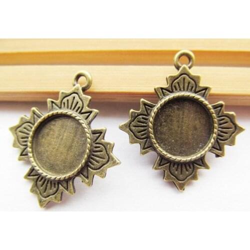 12pcs Antique Silver/Antique Bronze Filigree Cross Base Setting Tray Bezel Pendant Charm/Finding,fit 12mm Round Cabochon/Cameo