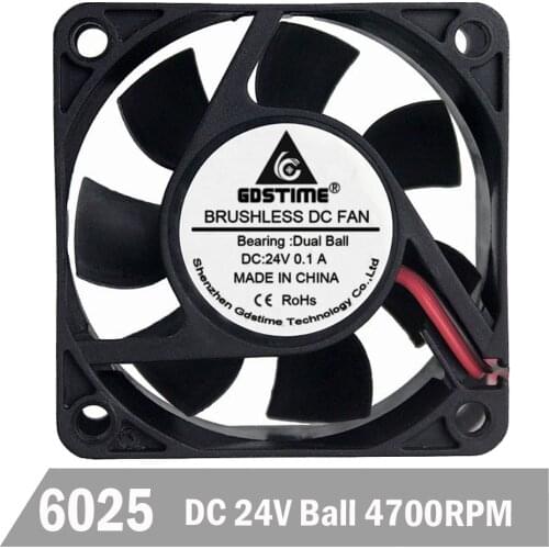2pcs Gdstime 24V 4700RPM Ball Bearing 60*60*25mm DC 24 Volts 2-Pin Cooler Brushless PC CPU Case Cooling Fan 6025