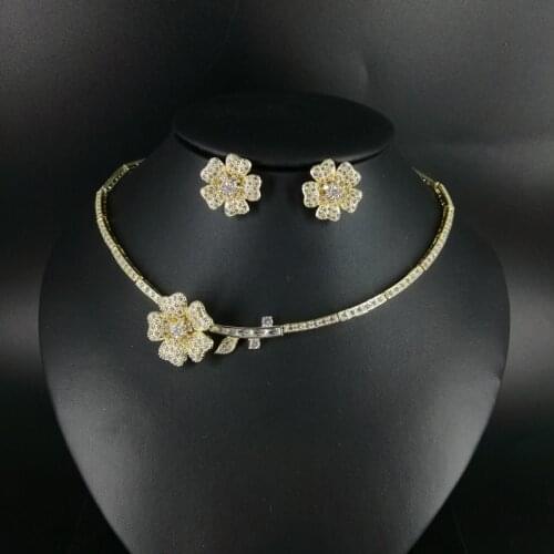 2019 new fashion romantic flower cyrstal CZ zircon necklace earring sets wedding bridal banquet formal dinner jewelry set
