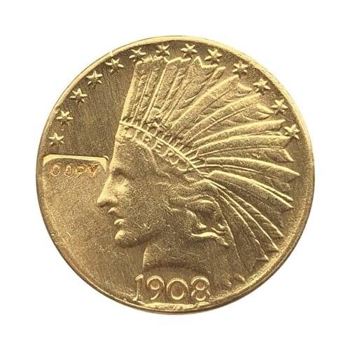 24-K gold plated 1908-D $10 GOLD Indian Half Eagle Coin Copy