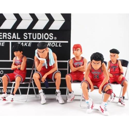 5pcs/set 14-16cm Big Style Slam Dunk Figurine Hanamichi Sakuragi Kaede Rukawa Miyagi Takenori Sit On Chair PVC Figure Toys
