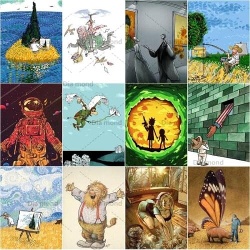 Full Drill Diamond Painting Cartoon Character Diamond Embroidery Cartoon Farmer Astronaut Mosaic Cross Stitch Art Home Decor