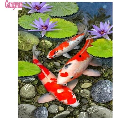 Chinese style Diamond Painting Koi Golden Fish DIY 3D Diamond Embroidery Fish lotus pattern Mosaic Diamond Full rhinestone decor