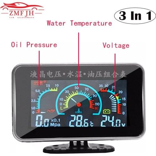 Hot 12-24V auto 3 IN 1 LCD Truck Car Oil Pressure Gauge Voltmeter Voltage Water Temperature Meter 1/8 NPT Oil Pressure Sensor