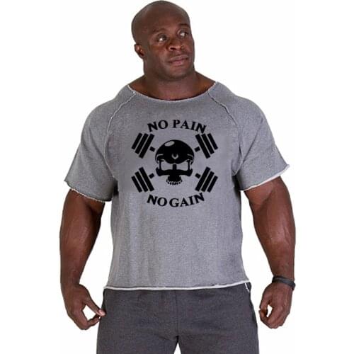 Men Oversize T-shirts Gym Fitness Clothing Mens No Pain No Gain T Shirt For Male Bodybuilding Tshirts Loose Breathable Clothes